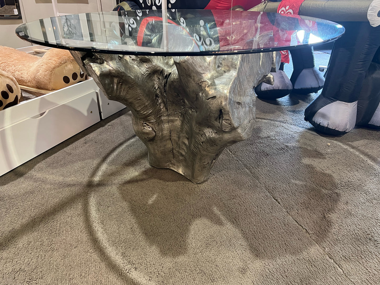 Z Gallerie Sliver Wood Tree Stump & Glass Top "Sequoia" Dining Table
