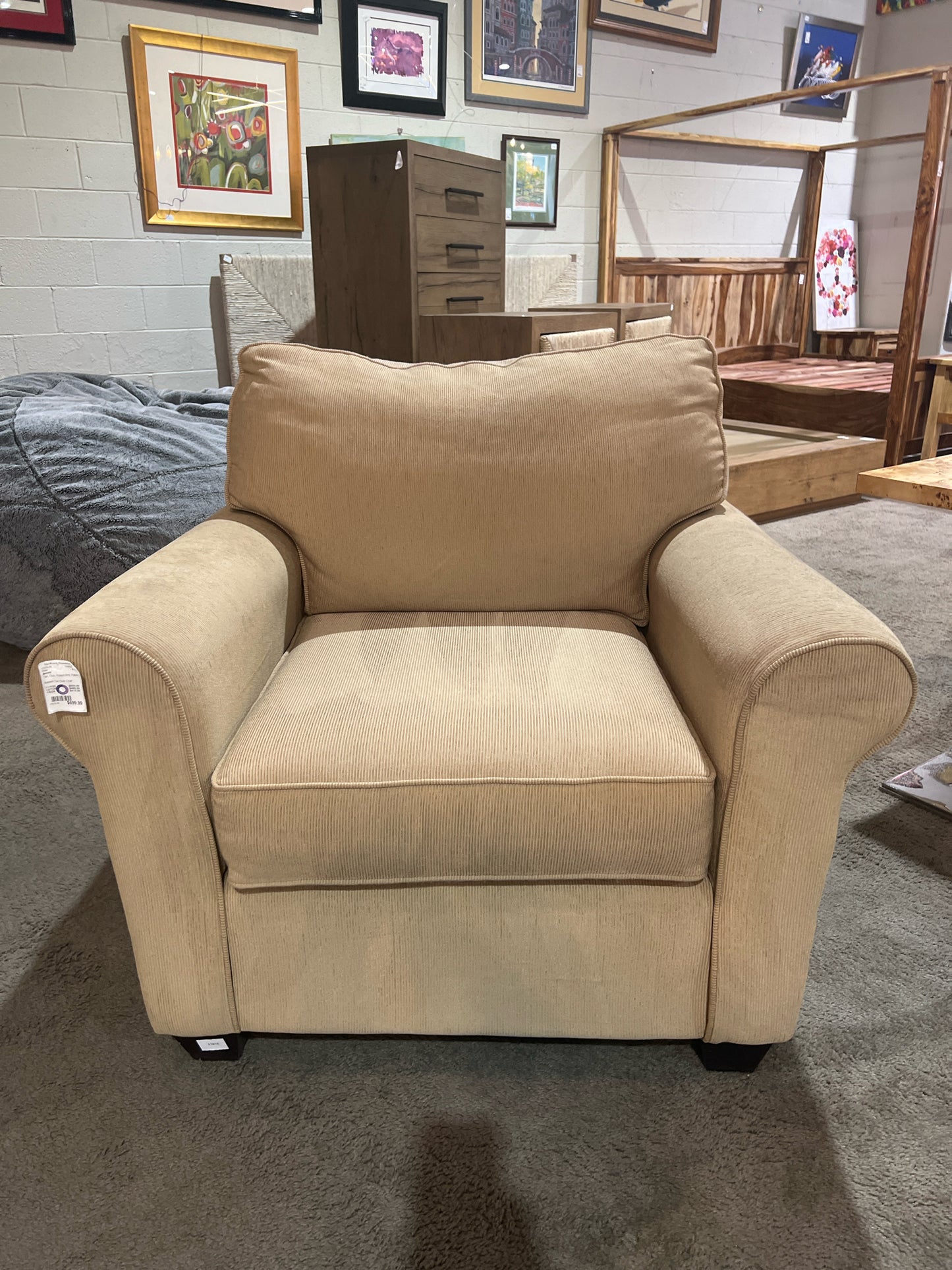 Bassett Tan Rolled Arm Fabric Club Chair