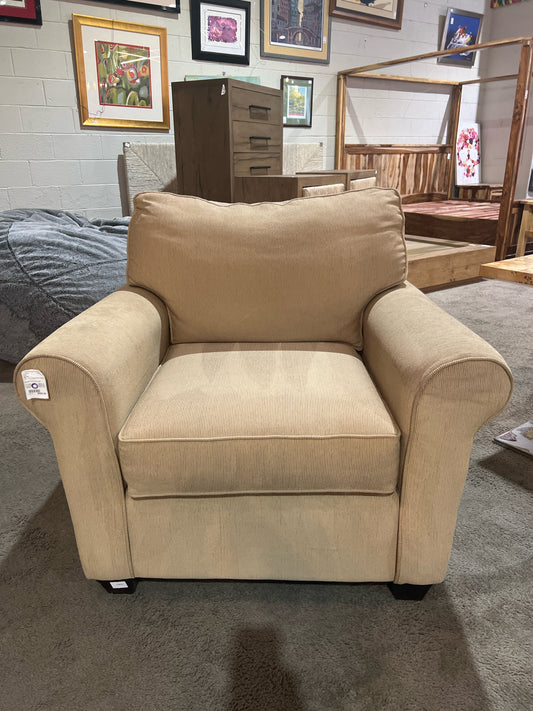 Bassett Tan Rolled Arm Fabric Club Chair