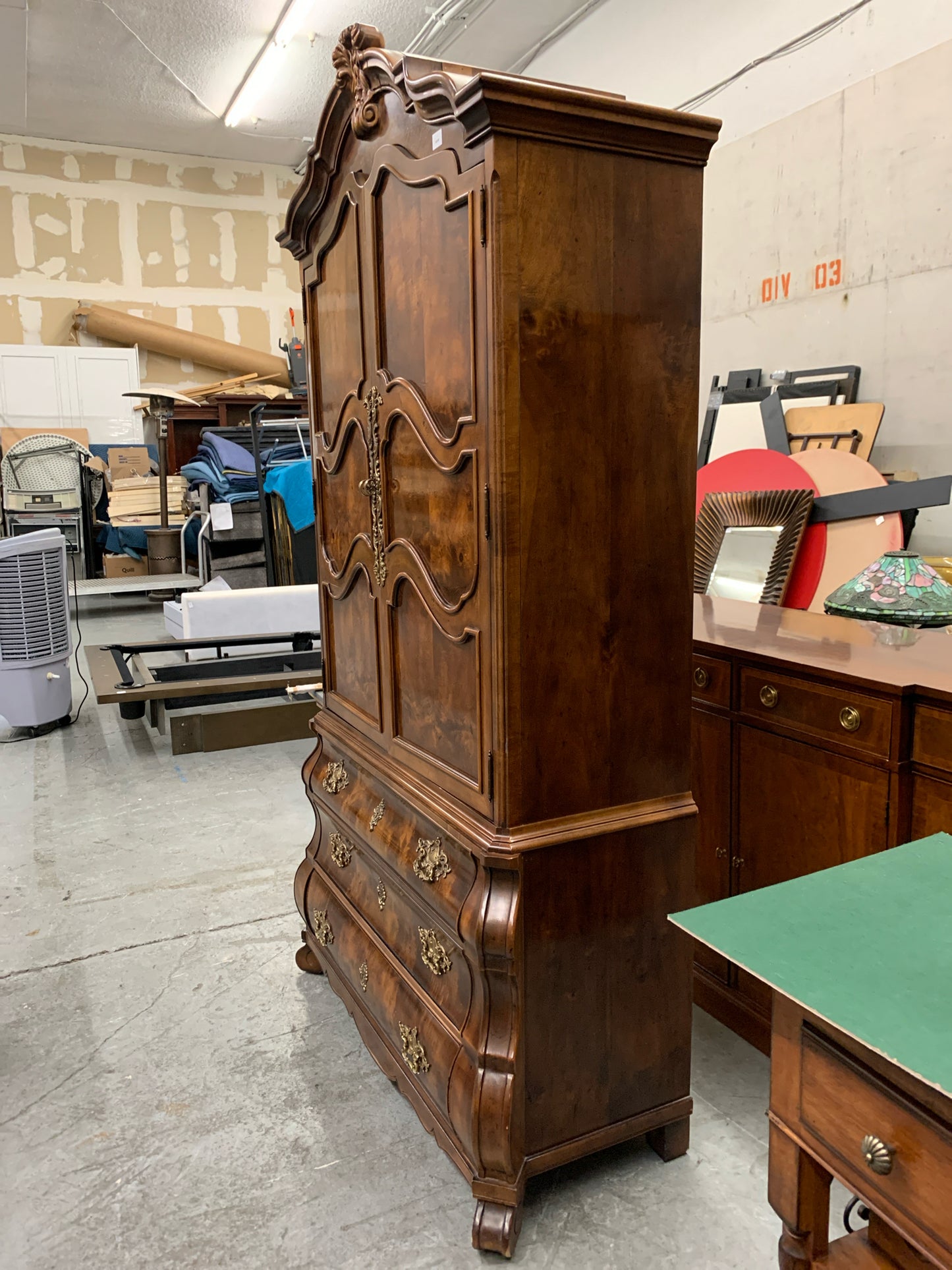 1980's Henredon 3 Drawer 2 Door Wood Louis XV French Provincial Armoire