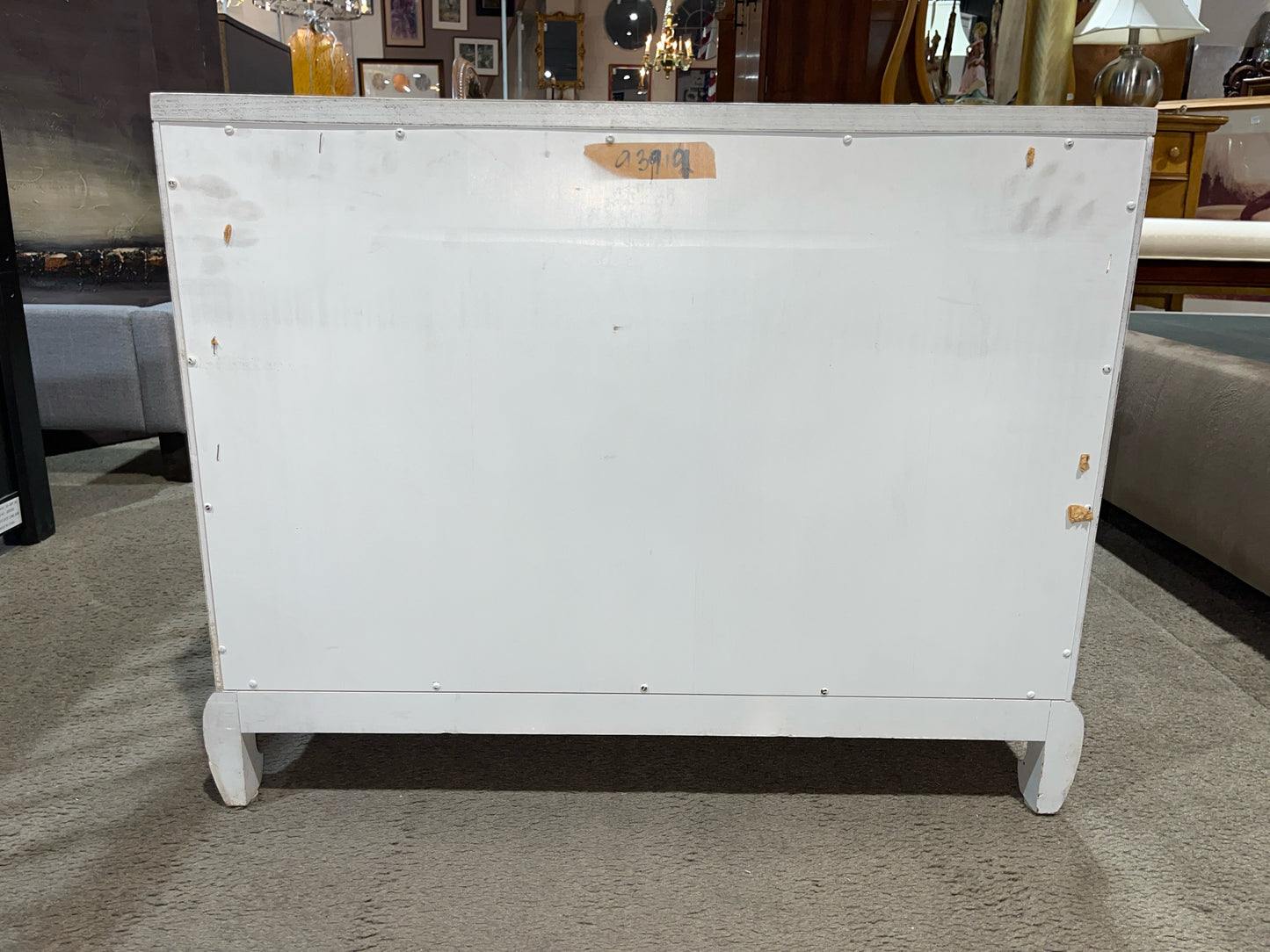 White Two Door Floral Painted Wood Nightstand