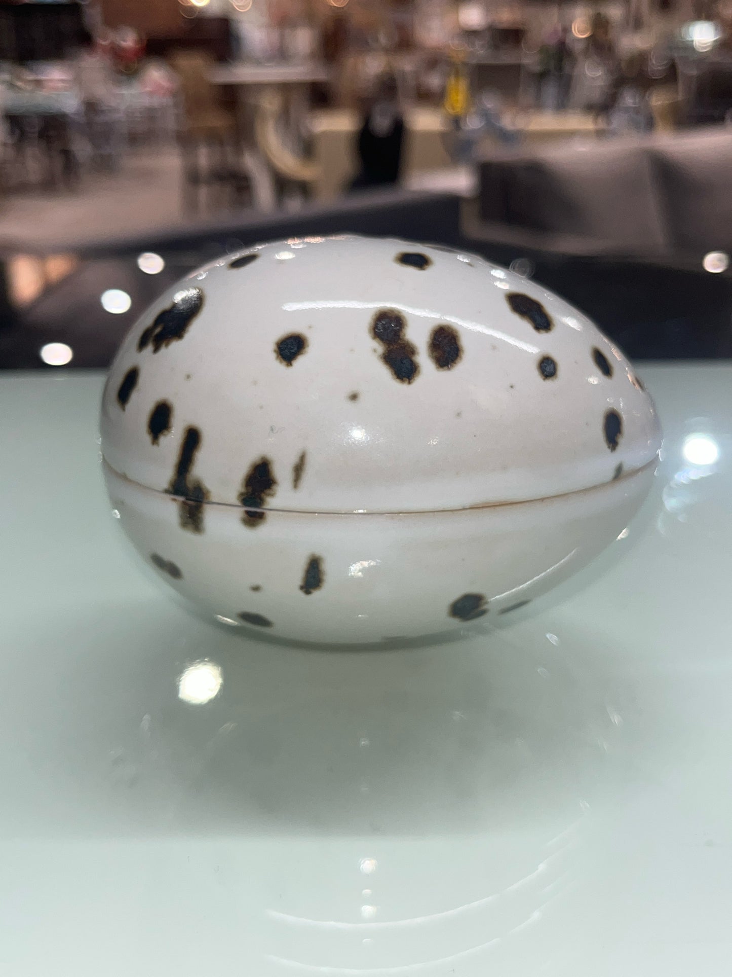 Small Dansk Black & White Speckled Egg Container