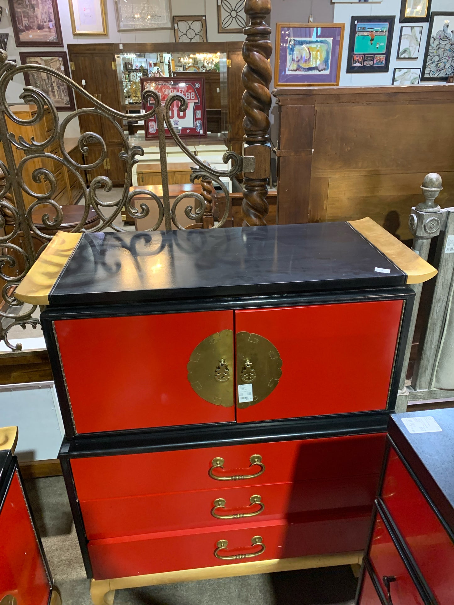Kent Coffey Red & Black Asian Chest of Drawers
