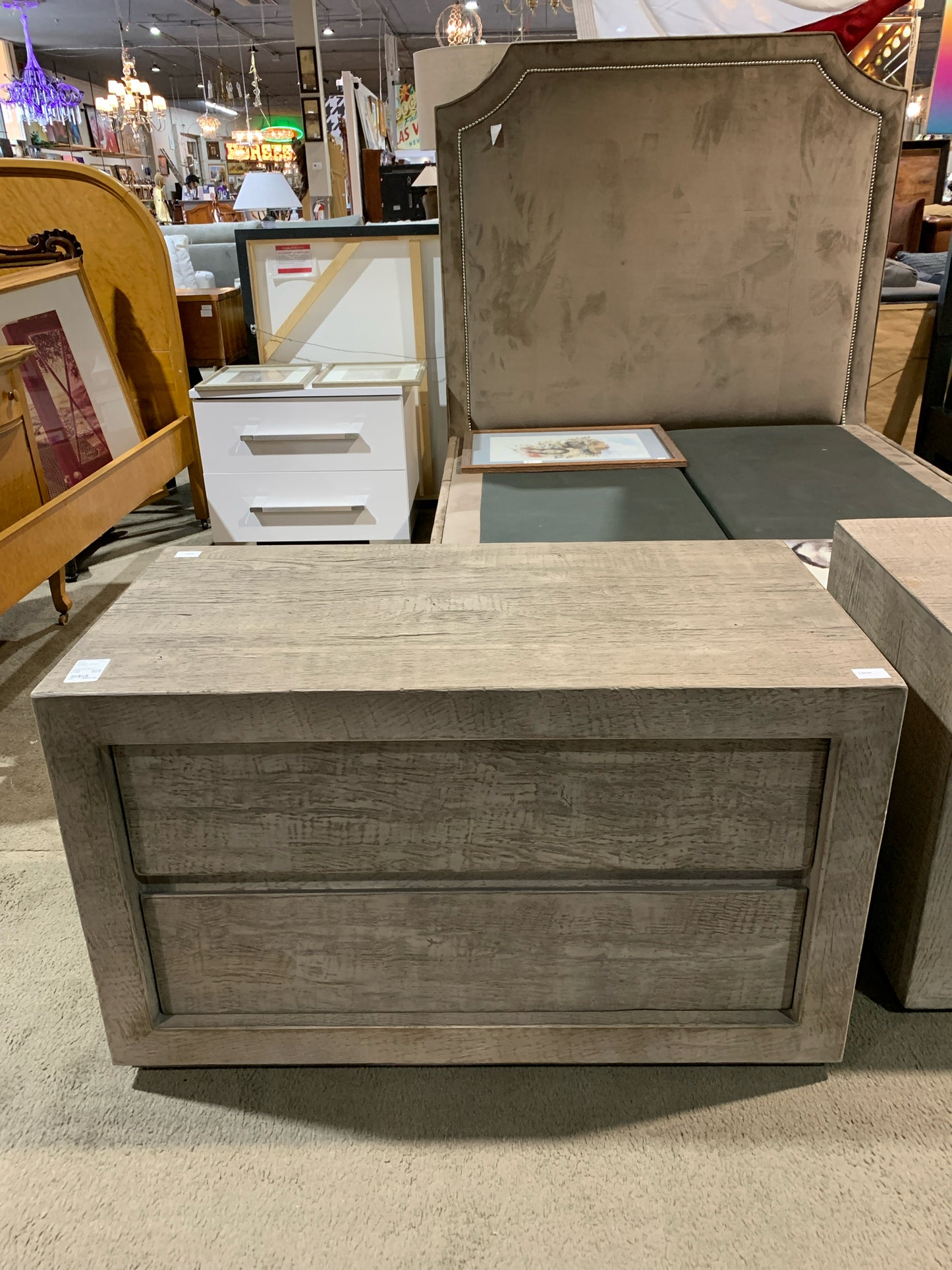 Restoration Hardware Grey 2 Drawer Reclaimed Wood Nightstand