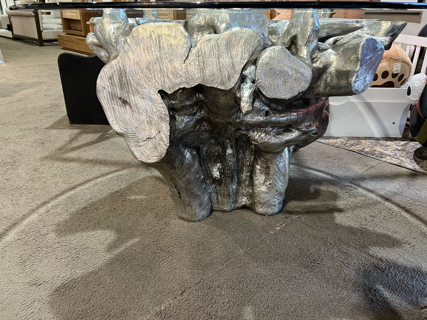 Z Gallerie Sliver Wood Tree Stump & Glass Top "Sequoia" Dining Table