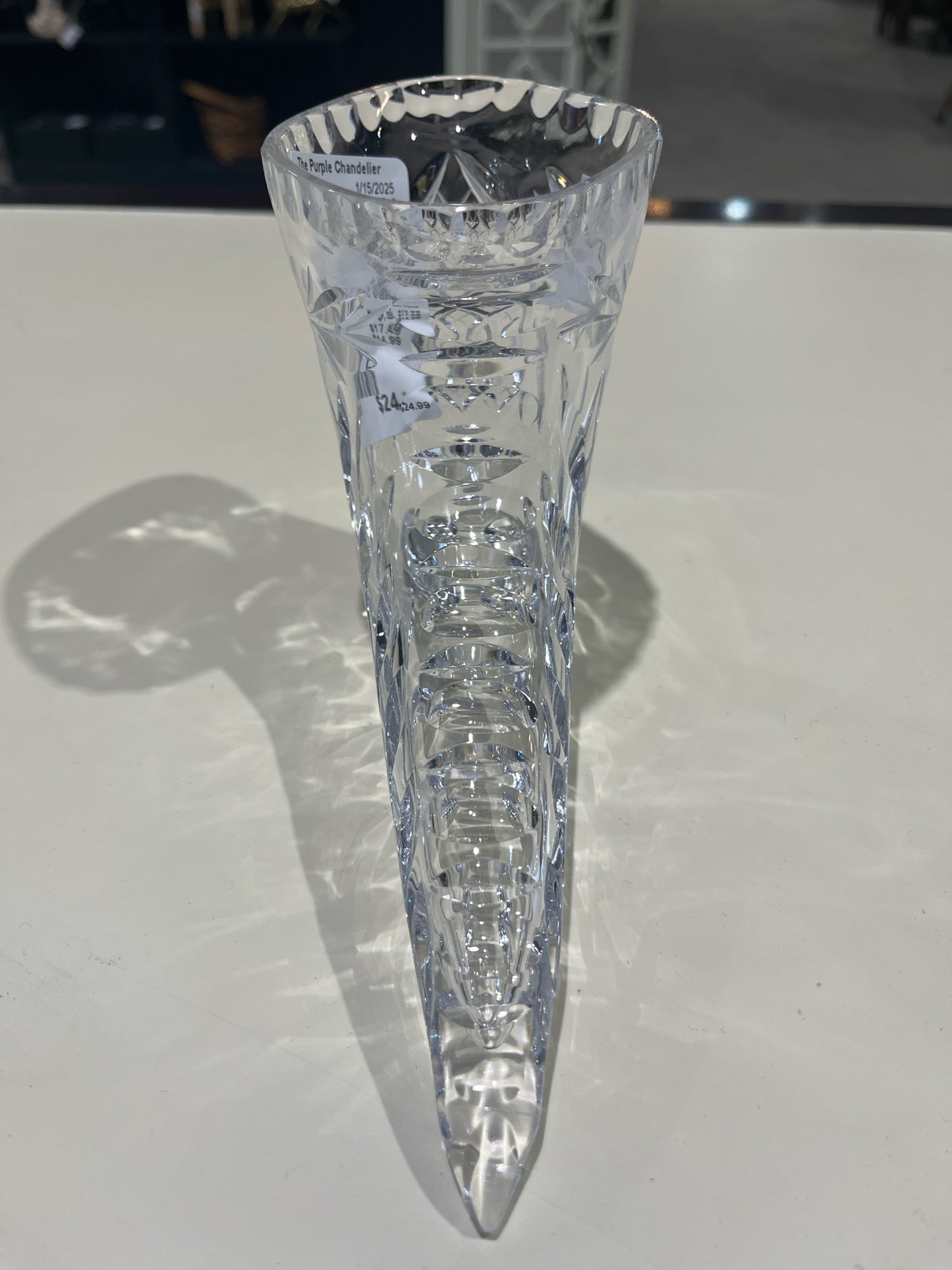 Small Horn Shape Cut Glass Vase