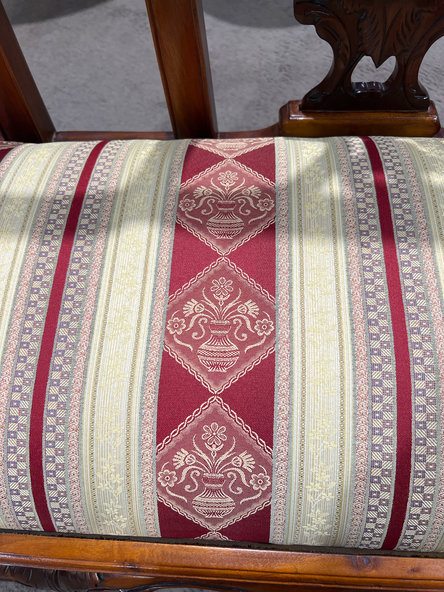Cherry Wood Burgundy Upholstered Seating Bench