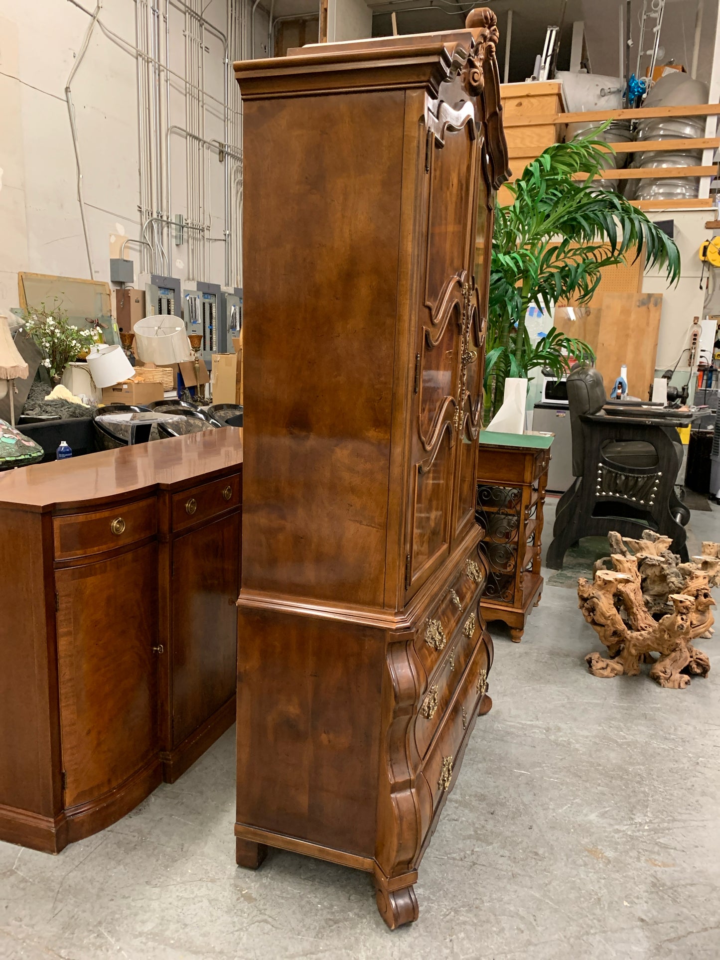 1980's Henredon 3 Drawer 2 Door Wood Louis XV French Provincial Armoire