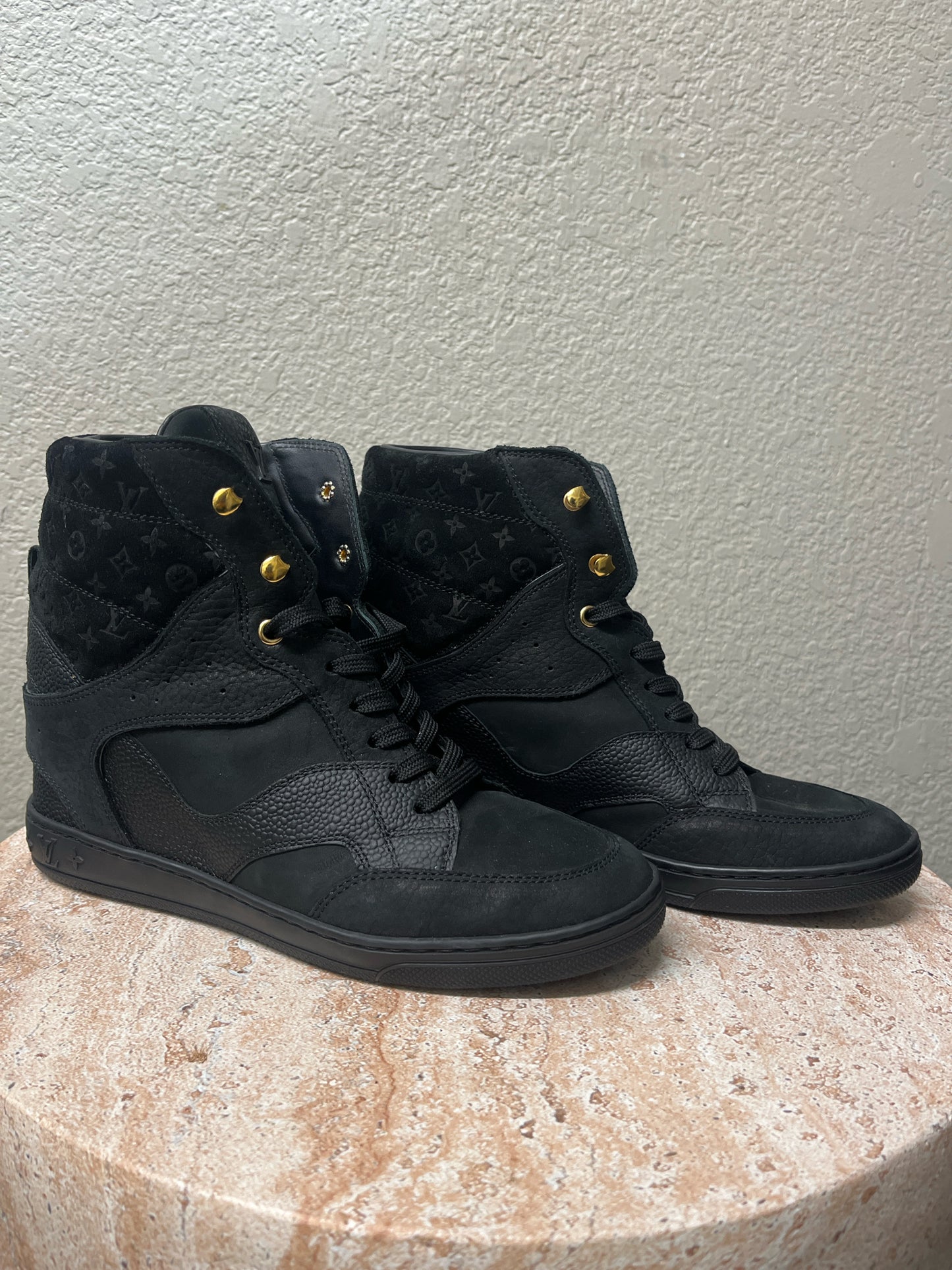 Louis Vuitton Black Suede High Top Sneakers