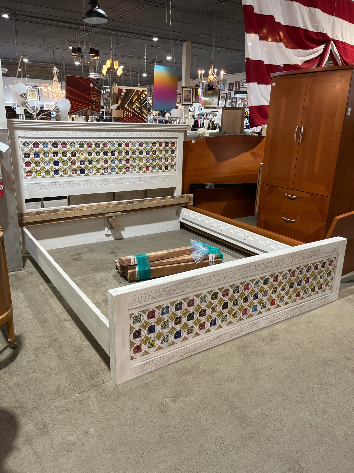 Sierra Living Concepts White King Size Mosaic Wood Bed w/ Slats