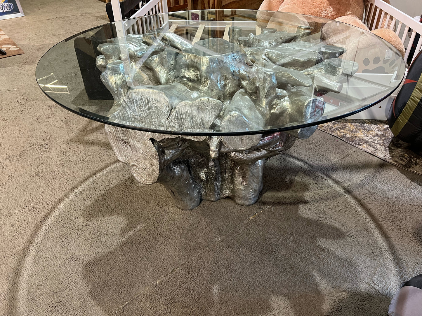 Z Gallerie Sliver Wood Tree Stump & Glass Top "Sequoia" Dining Table