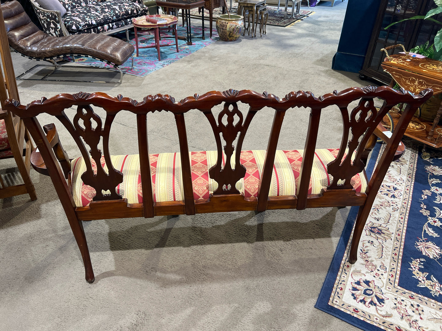 Cherry Wood Burgundy Upholstered Seating Bench