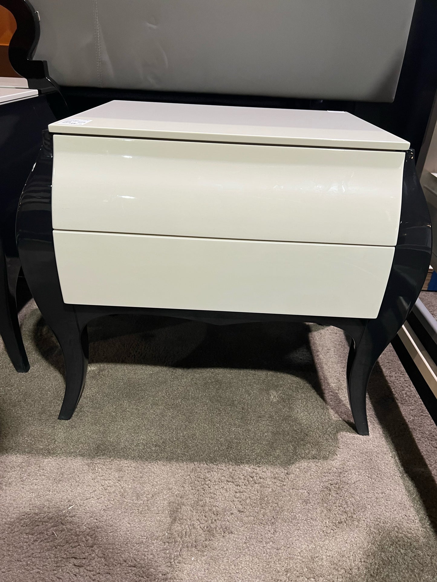 Jonathan Adler Black & White 2 Drawer Lacquered Wood Nightstand