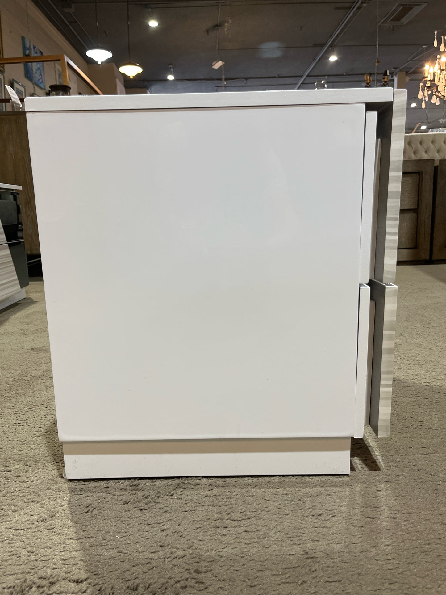 White Lacquered Wood & Smoke Mirror 2 Drawer Nightstand
