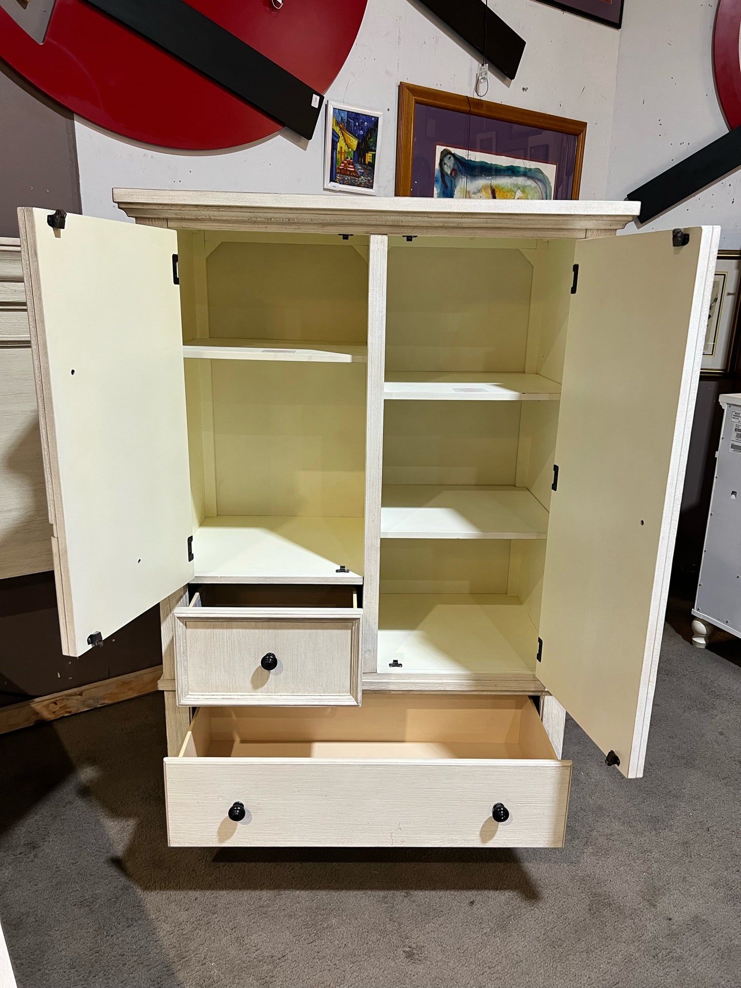 Cream 2 Door 3 Drawer Wood Armoire