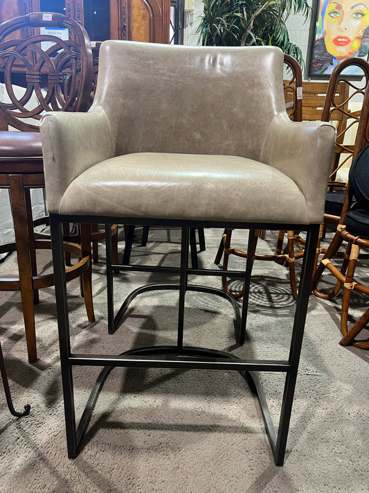 Restoration Hardware Brown Leather & Metal Frame "Emery" Bar Stool