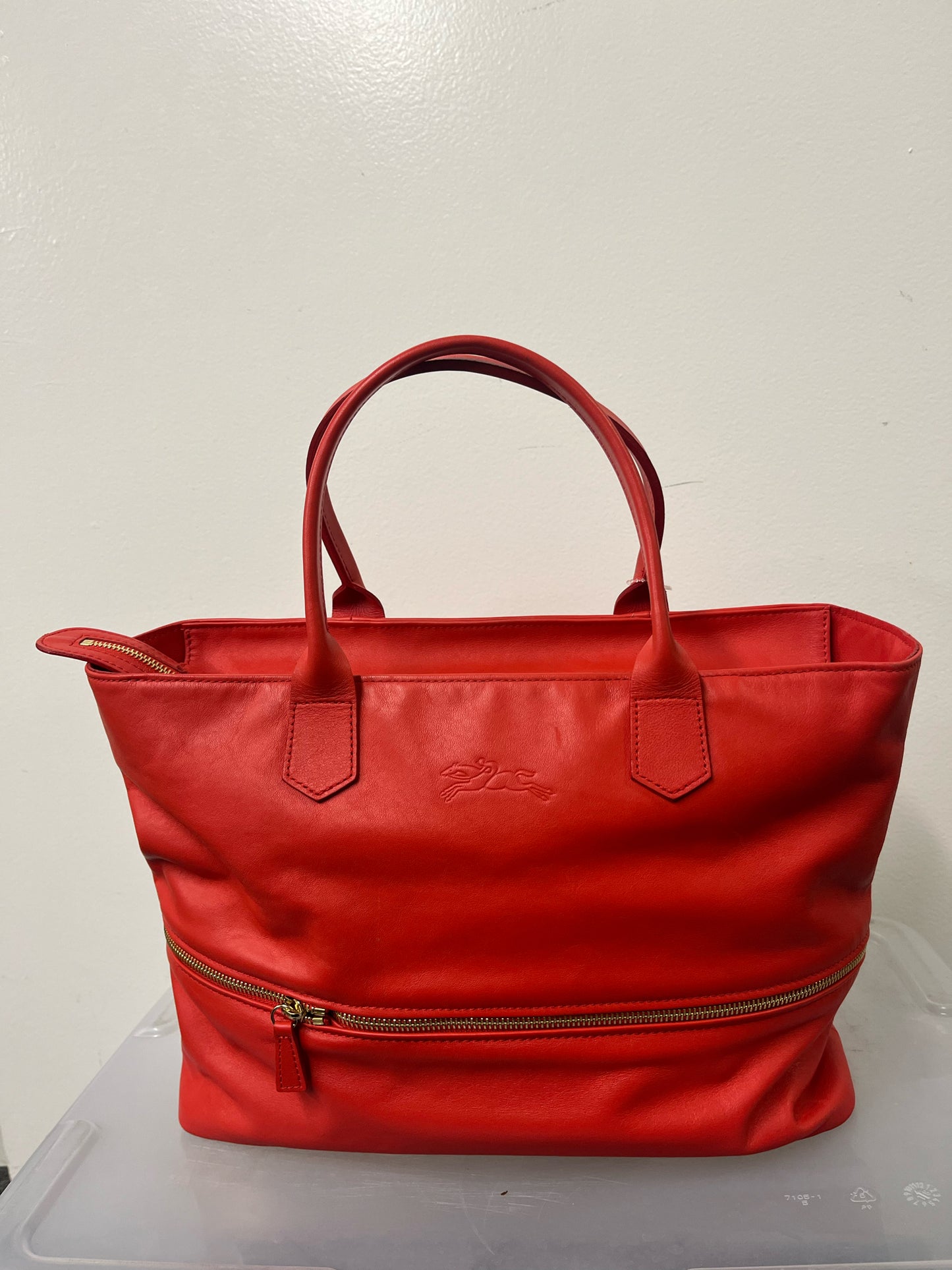 Longchamp Red Leather Extendable Tote