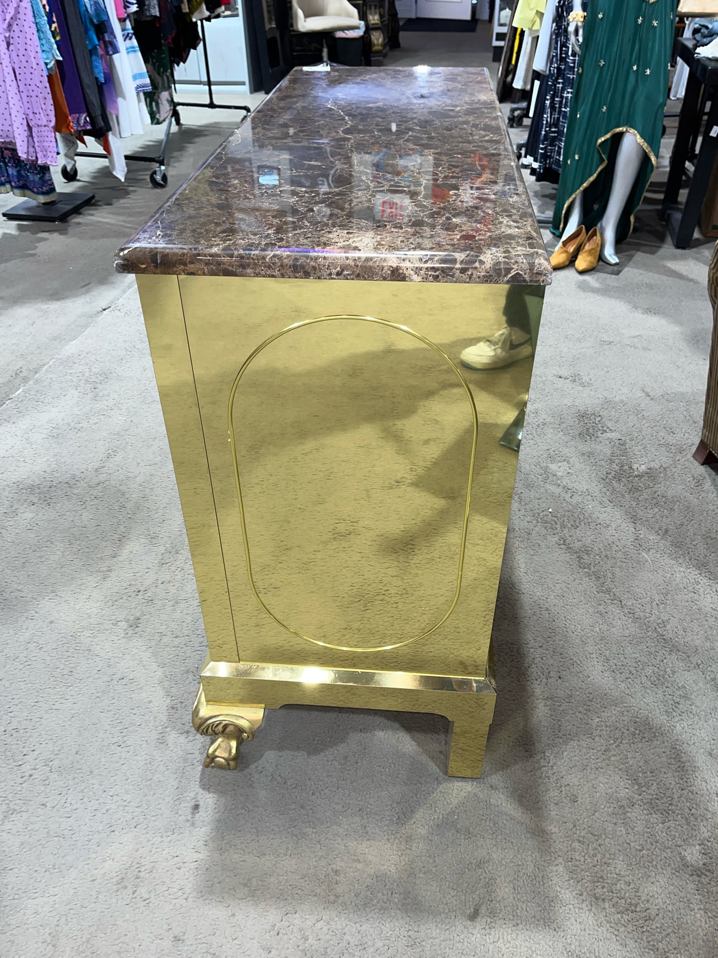 Gold 3 Drawer Hollywood Regency Nightstand with Marble Top