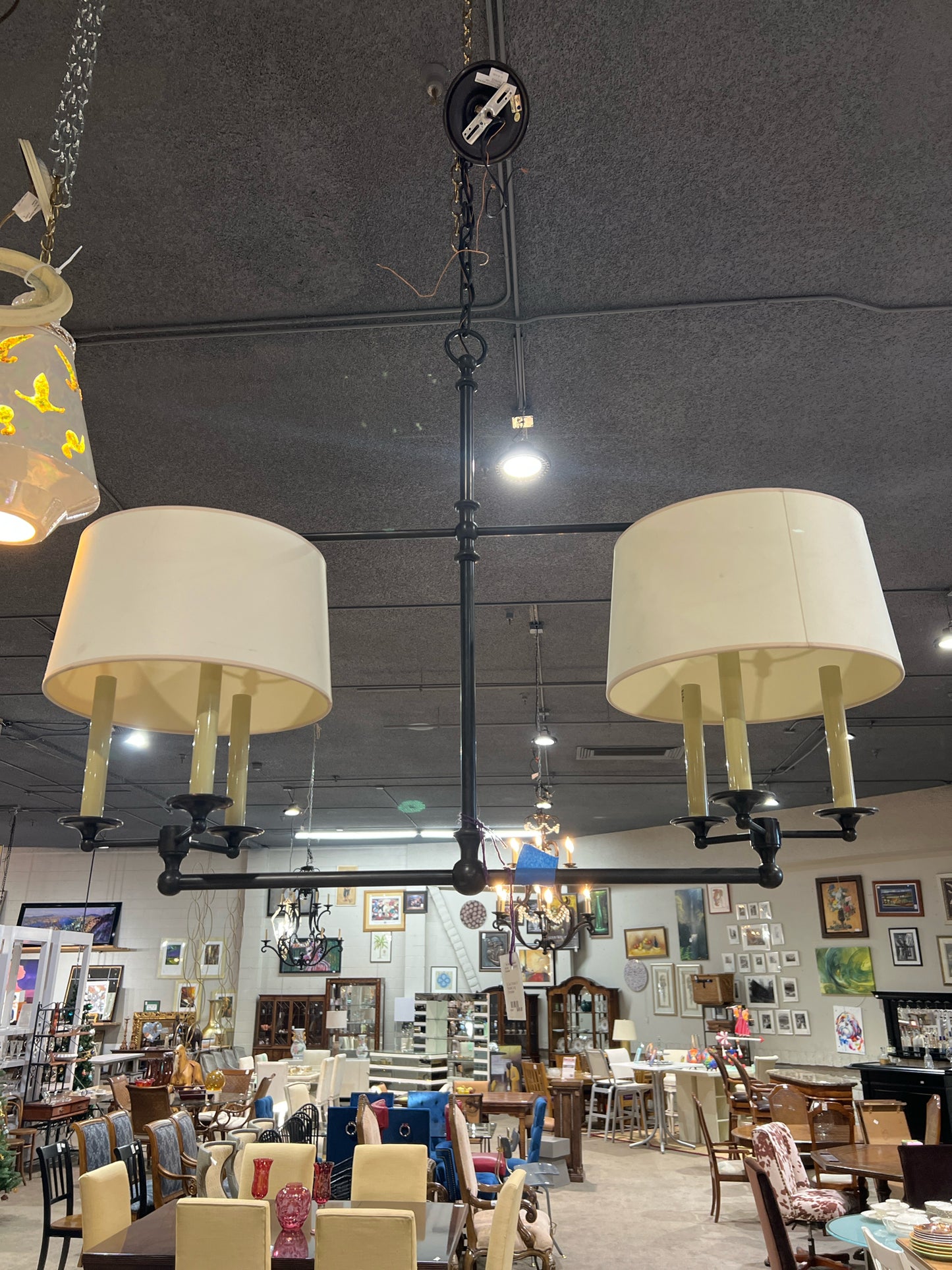 6 Lite 2 Shade Oil Rubbed Long Chandelier