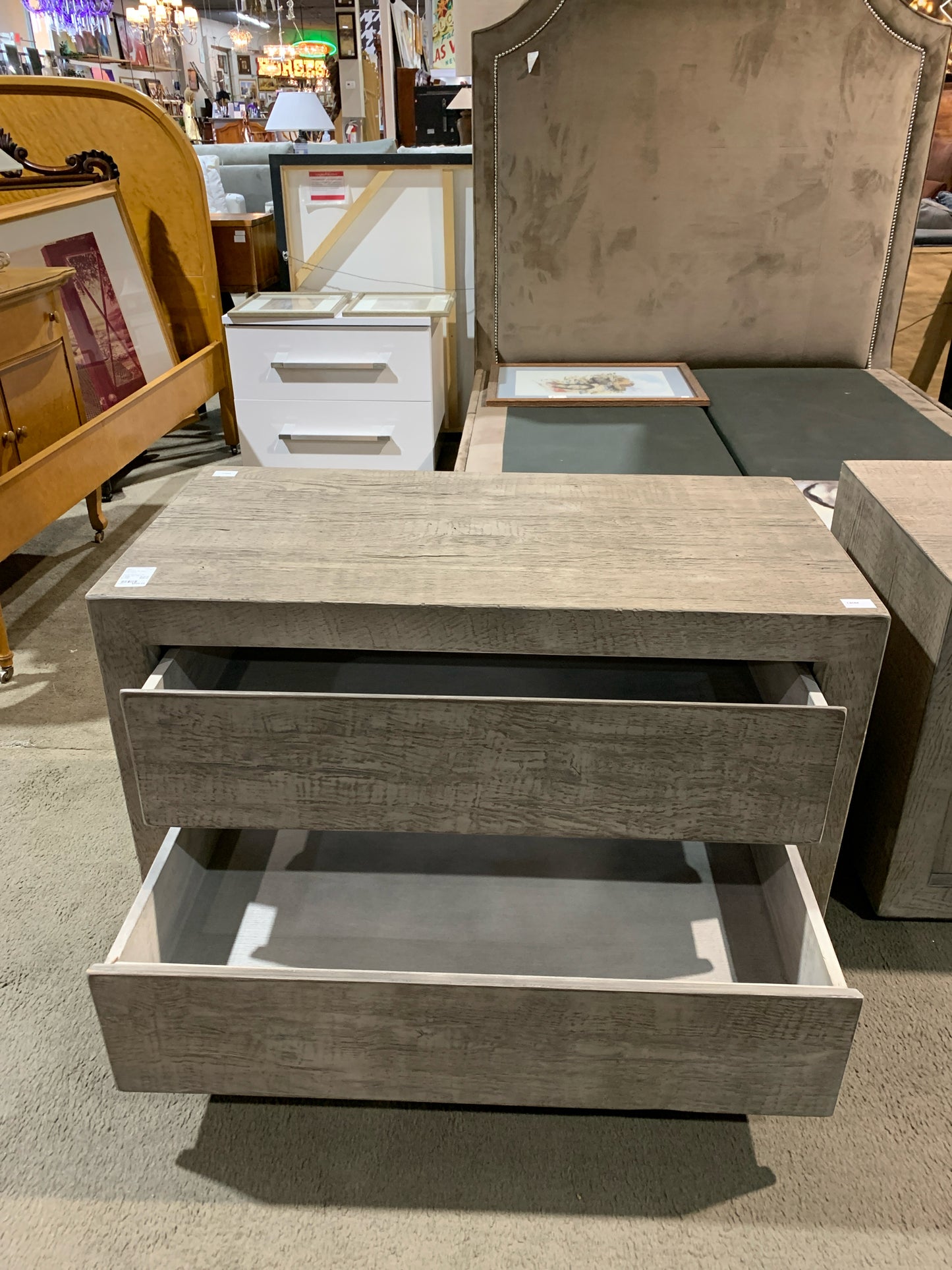 Restoration Hardware Grey 2 Drawer Reclaimed Wood Nightstand