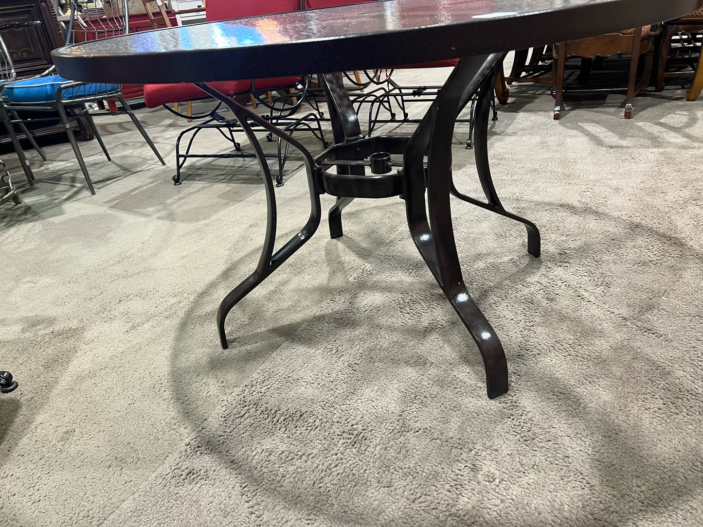 Black Wrought Iron Frame & Glass Top Patio Table