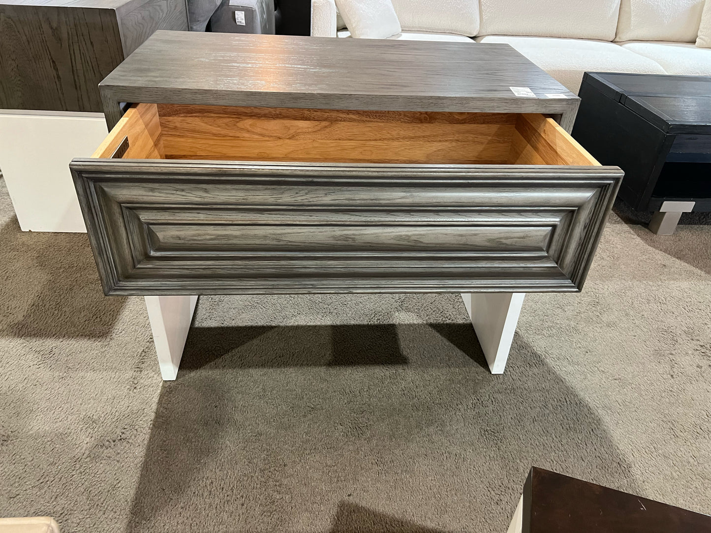 Bernhardt Gray & White Wood Goodman Nightstand
