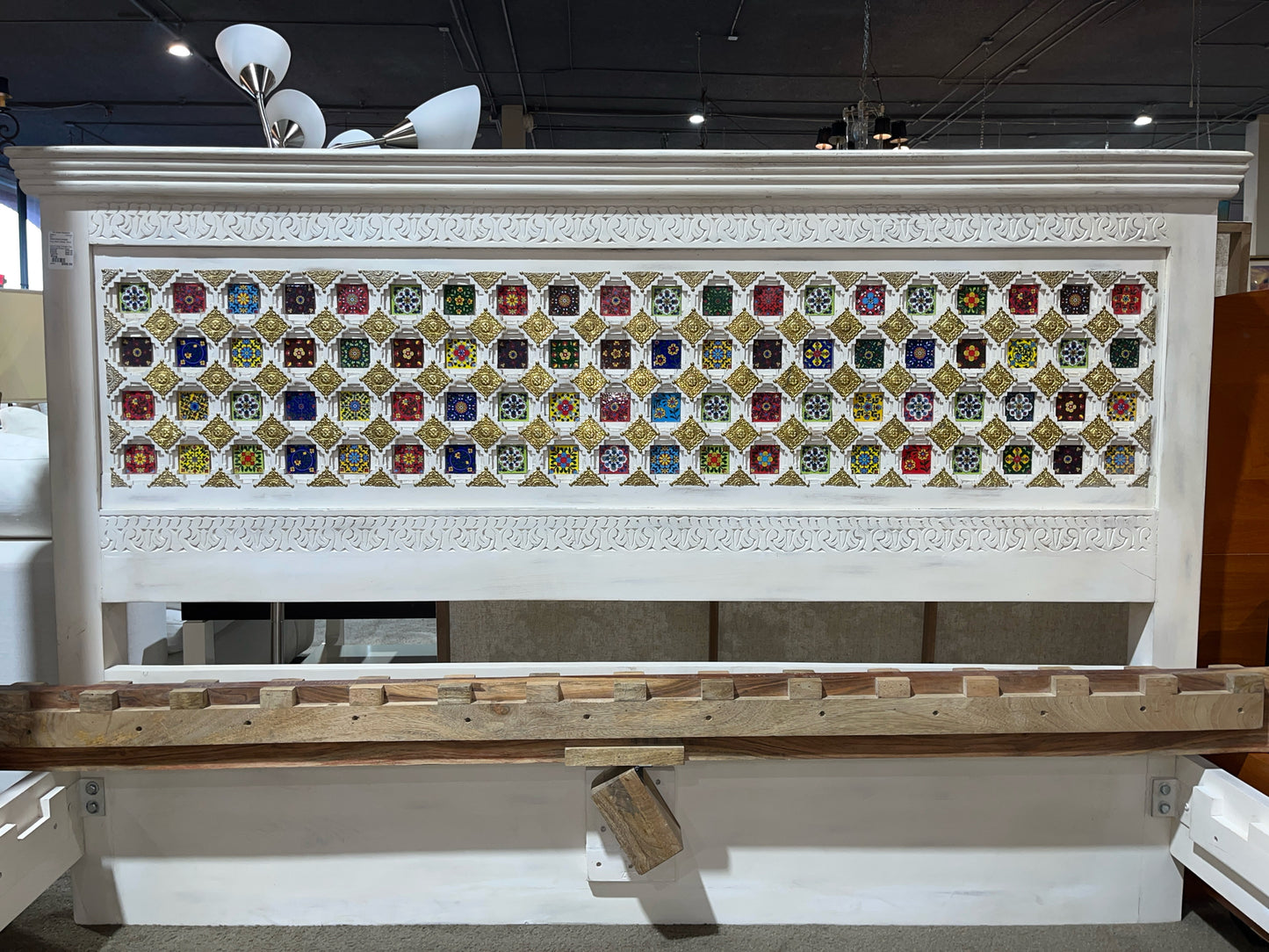 Sierra Living Concepts White King Size Mosaic Wood Bed w/ Slats