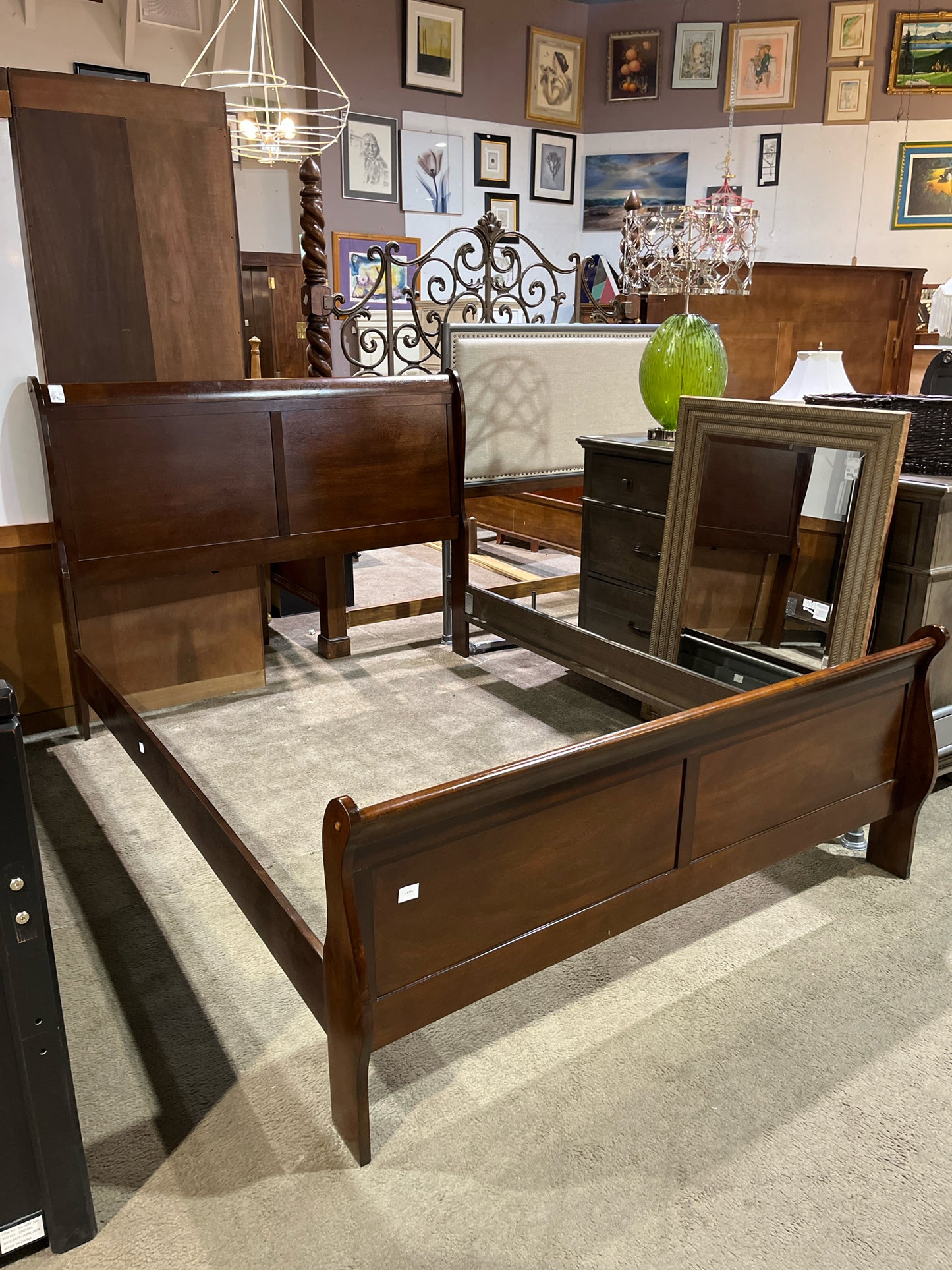 Queen Size Dark Wood Sleigh Bed