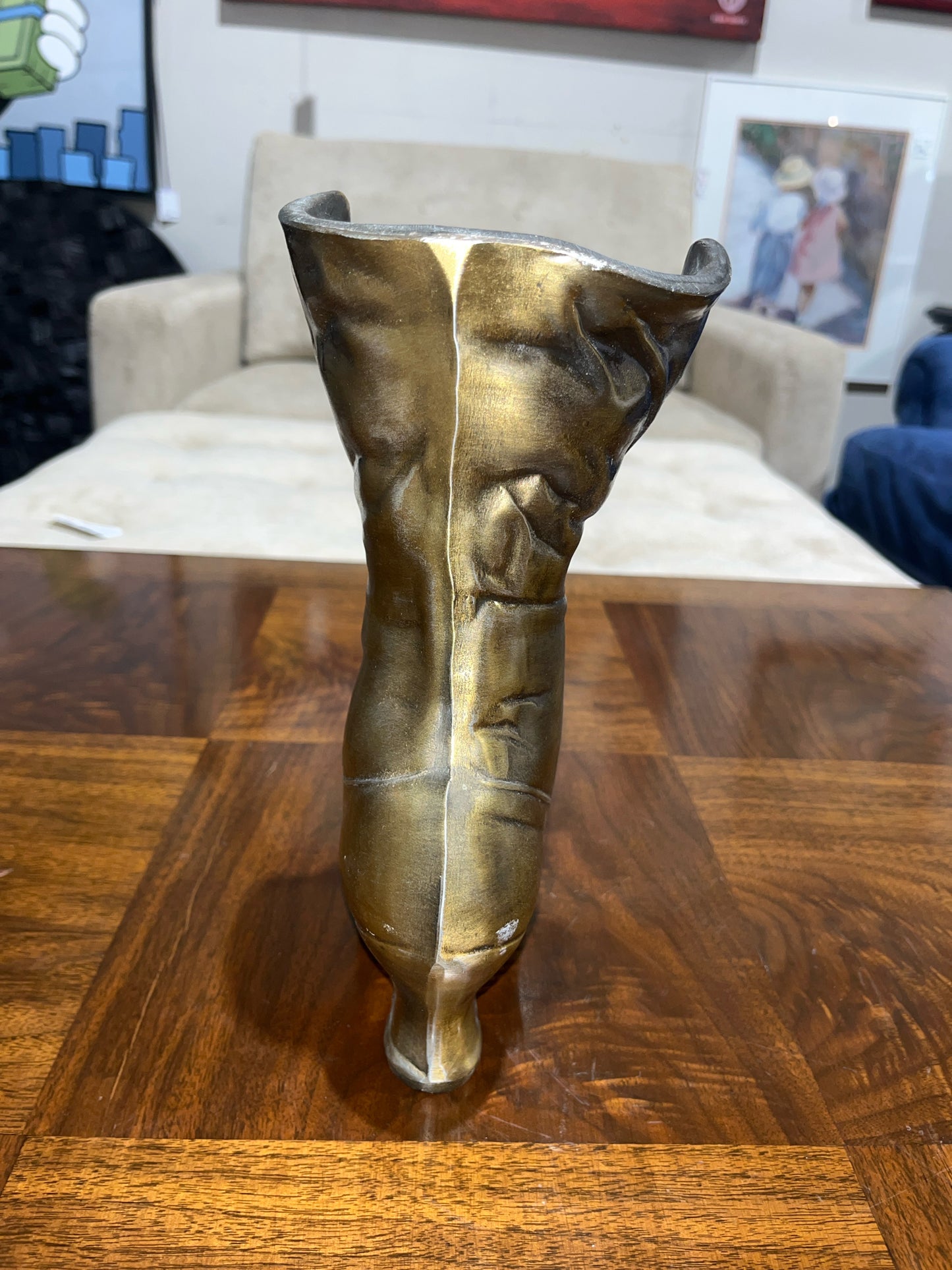 Antique Gold Tone Boot Candle Holder