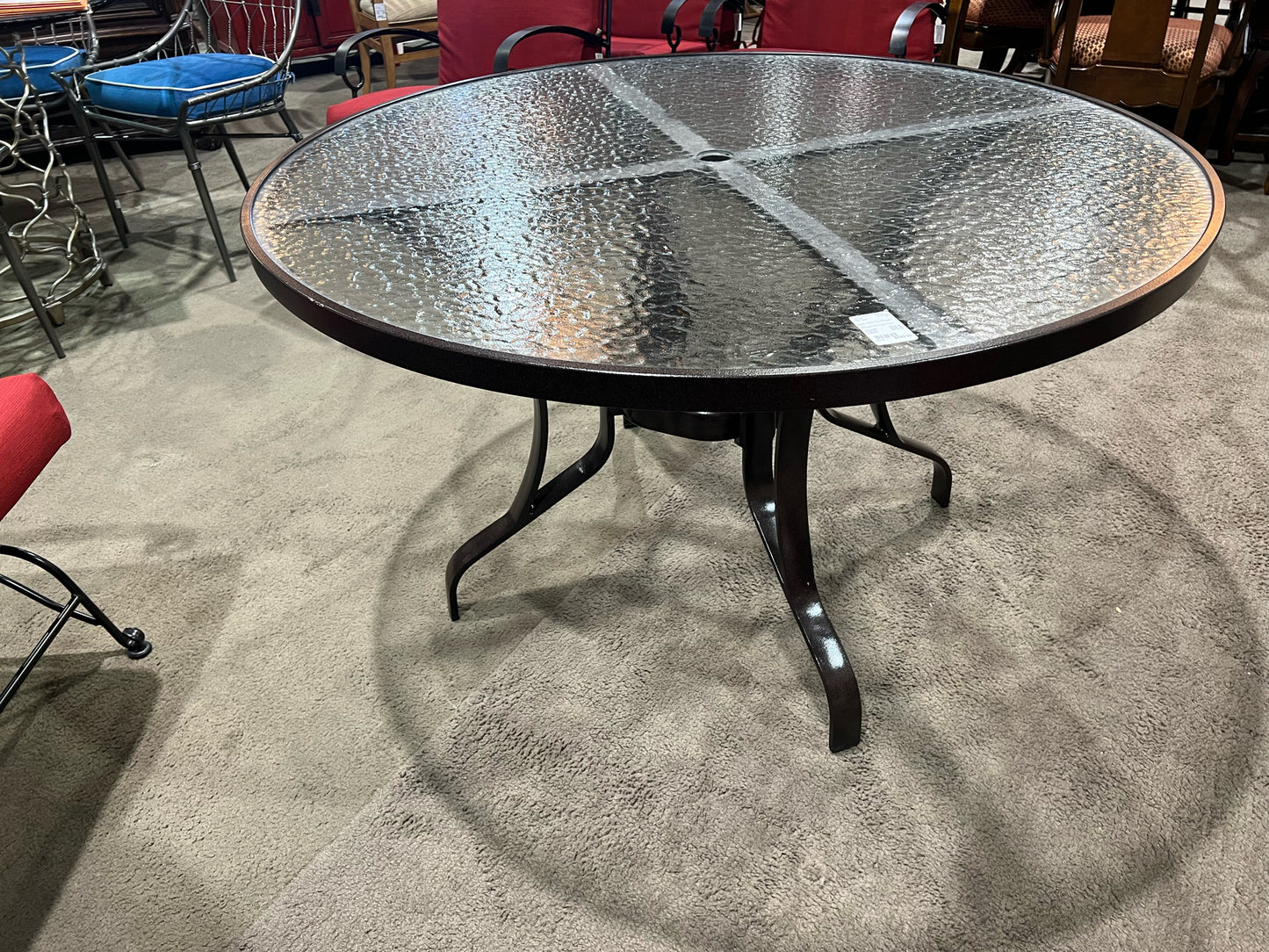 Black Wrought Iron Frame & Glass Top Patio Table