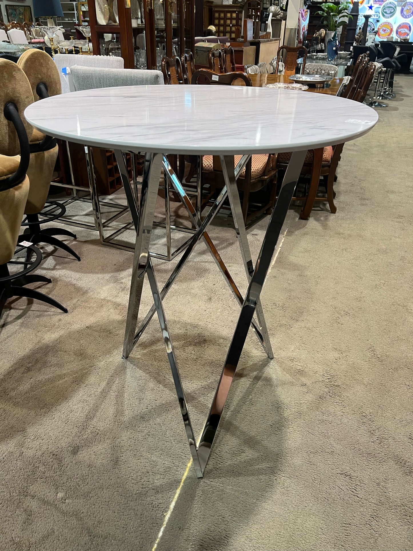 Coaster White Marble Top & Chrome Frame "Bexter" Dining Table
