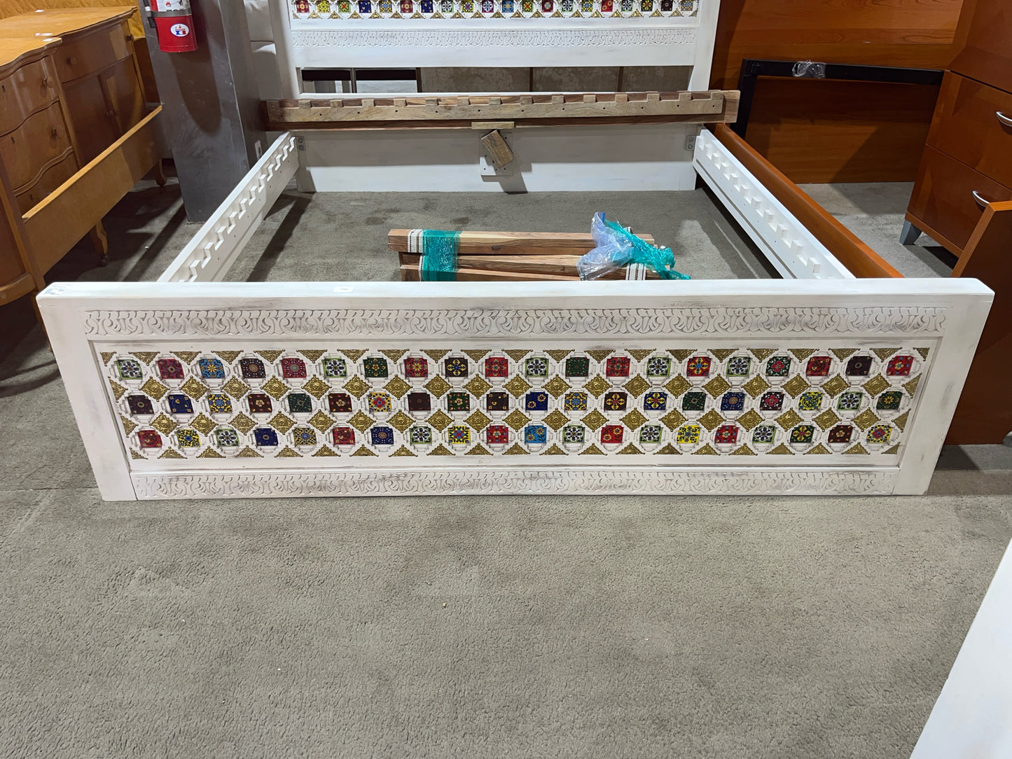 Sierra Living Concepts White King Size Mosaic Wood Bed w/ Slats