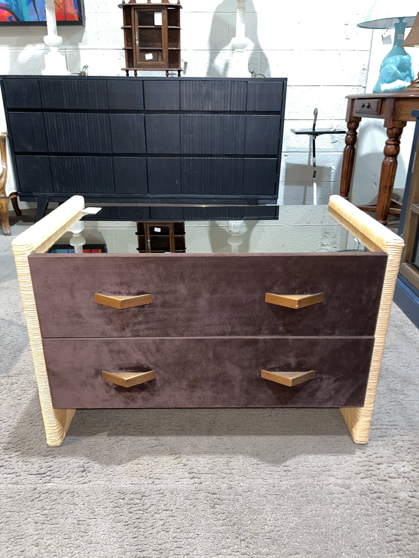 Lenny Kravitz Bronze Seagrass & Mirror Two Drawer Nightstand