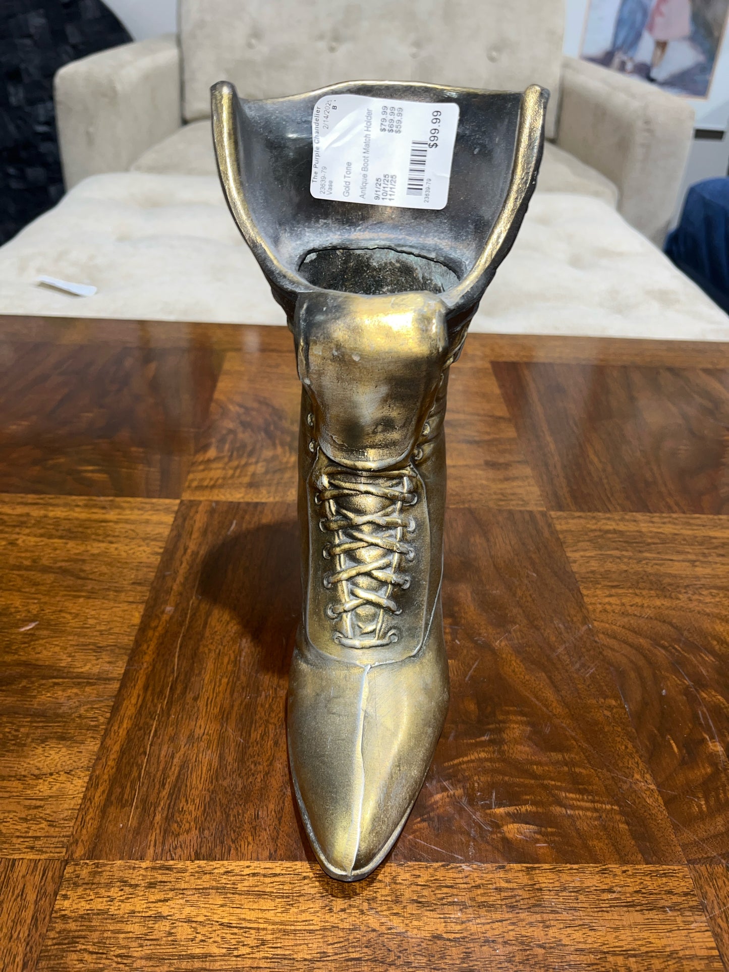 Antique Gold Tone Boot Candle Holder