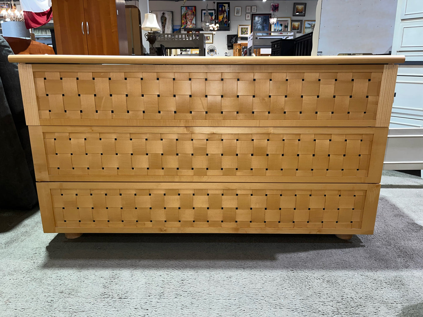 Tan Woven Wood Bedroom Set