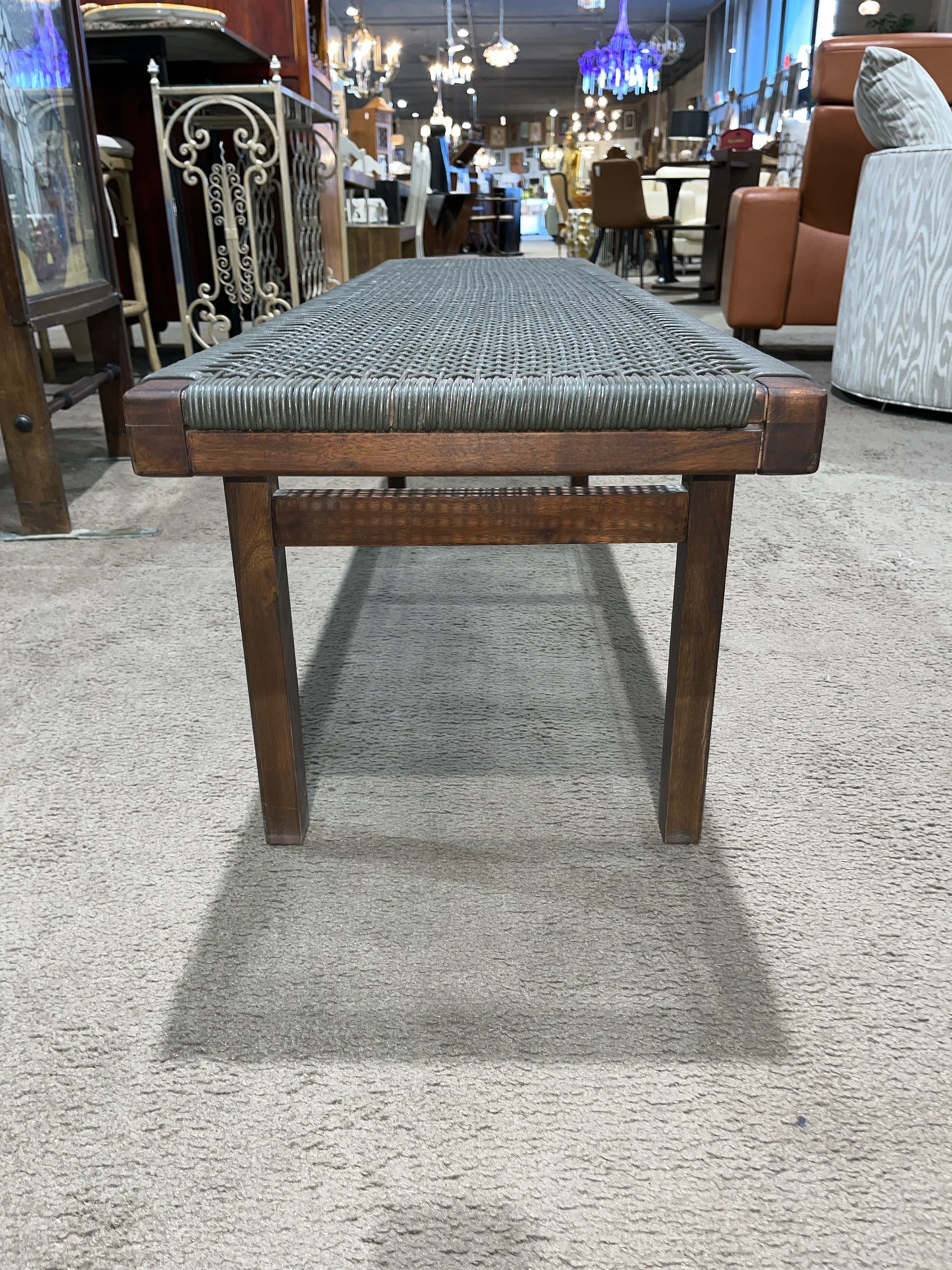 CB2 Woven Cord Seat Bench with Dark Wood Frame
