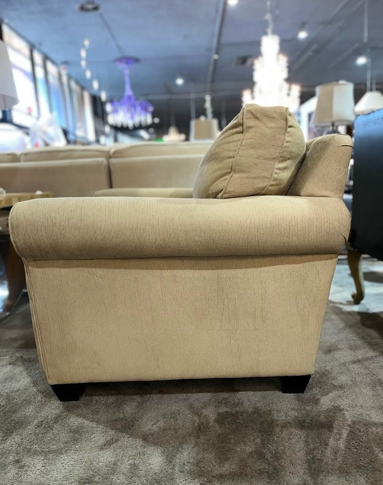 Bassett Tan Rolled Arm Fabric Club Chair