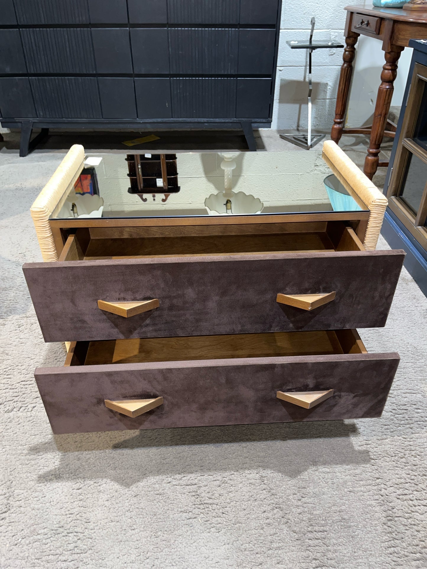 Lenny Kravitz Bronze Seagrass & Mirror Two Drawer Nightstand