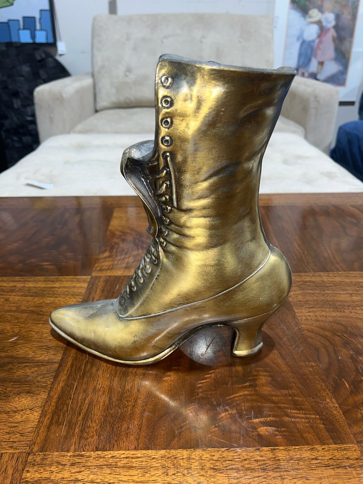 Antique Gold Tone Boot Candle Holder