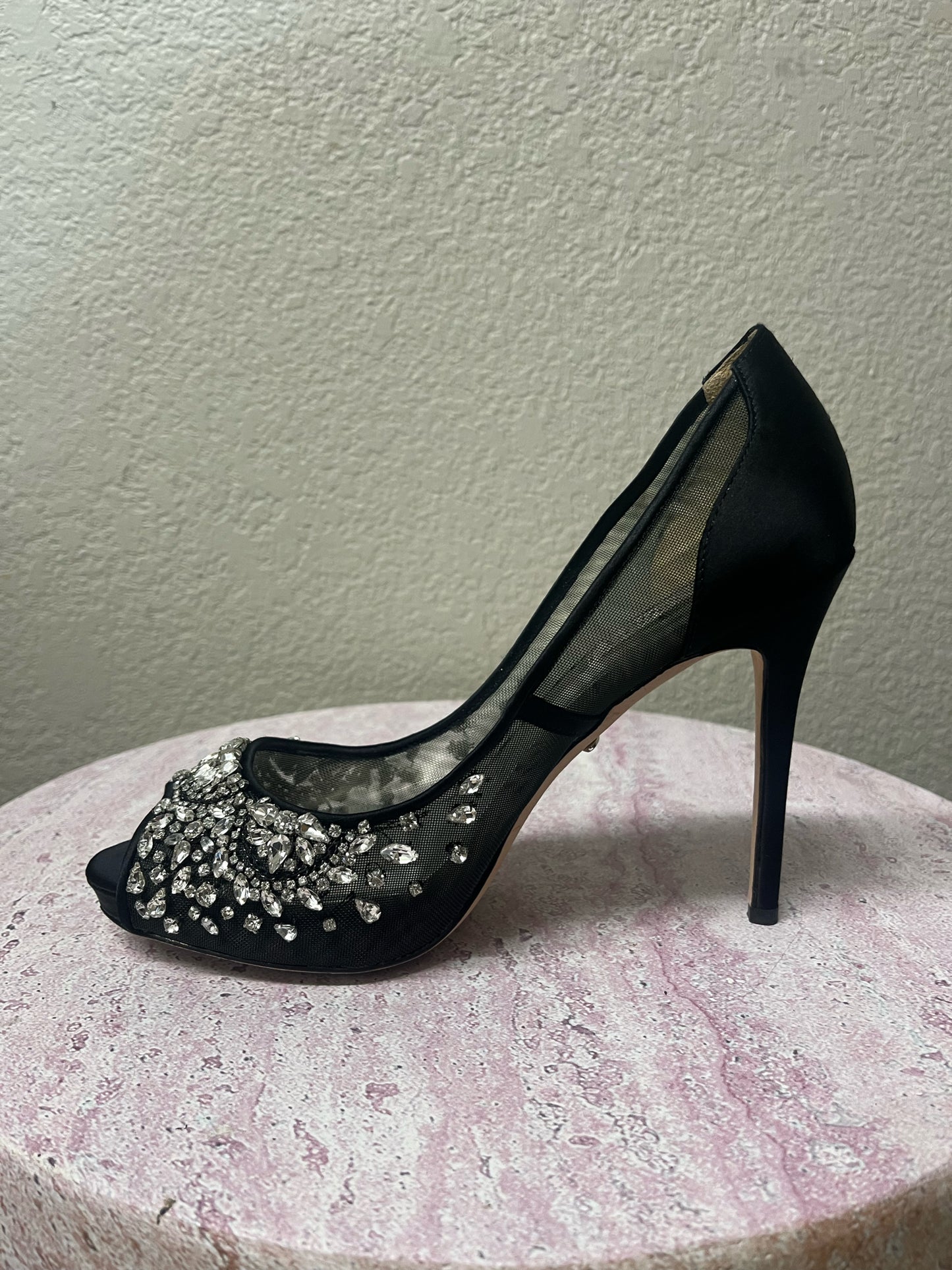 Badgley & Mischka Black Crystal Peeptoe Heels