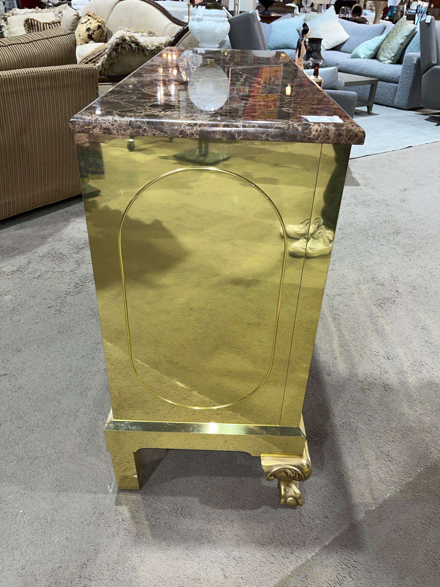 Gold 3 Drawer Hollywood Regency Nightstand with Marble Top