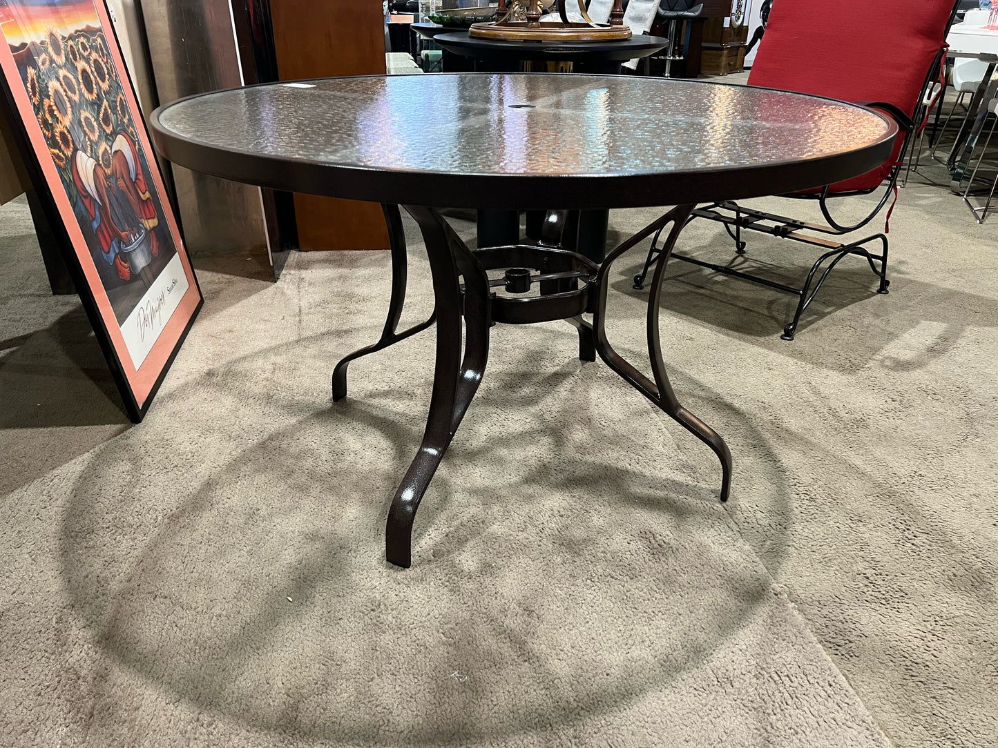 Black Wrought Iron Frame & Glass Top Patio Table