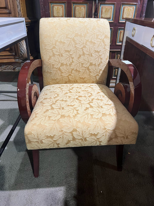 Gold Floral Fabric & Wood Frame Chair