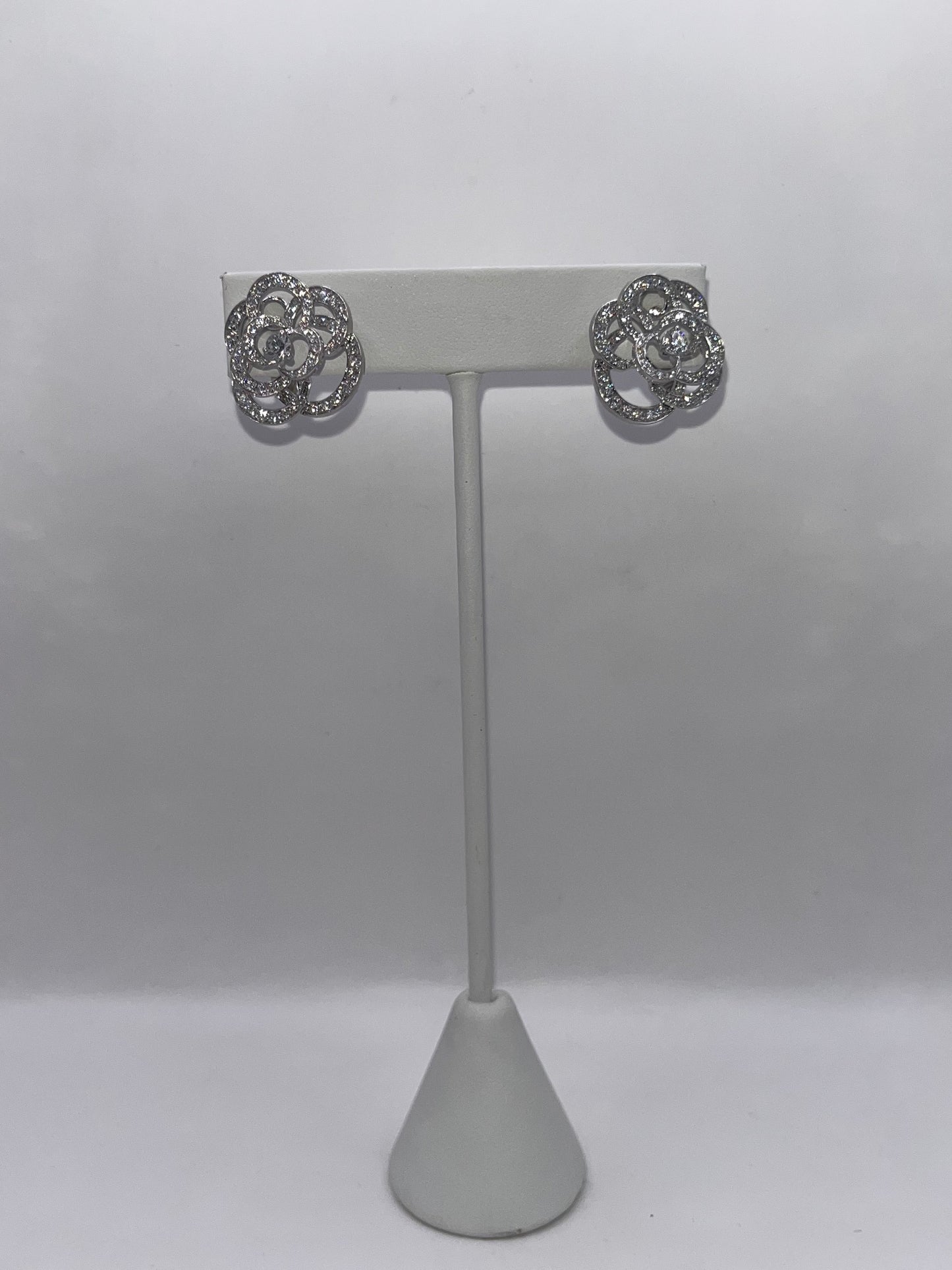 Chanel 18K White Gold & Diamond "Fil De Camelia"Earrings