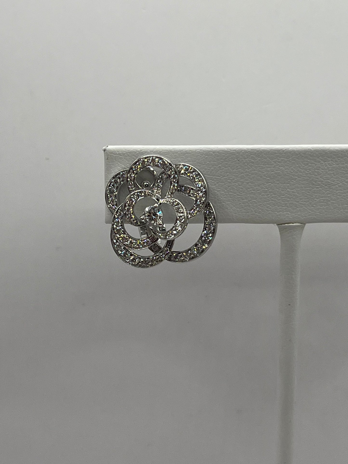 Chanel 18K White Gold & Diamond "Fil De Camelia"Earrings