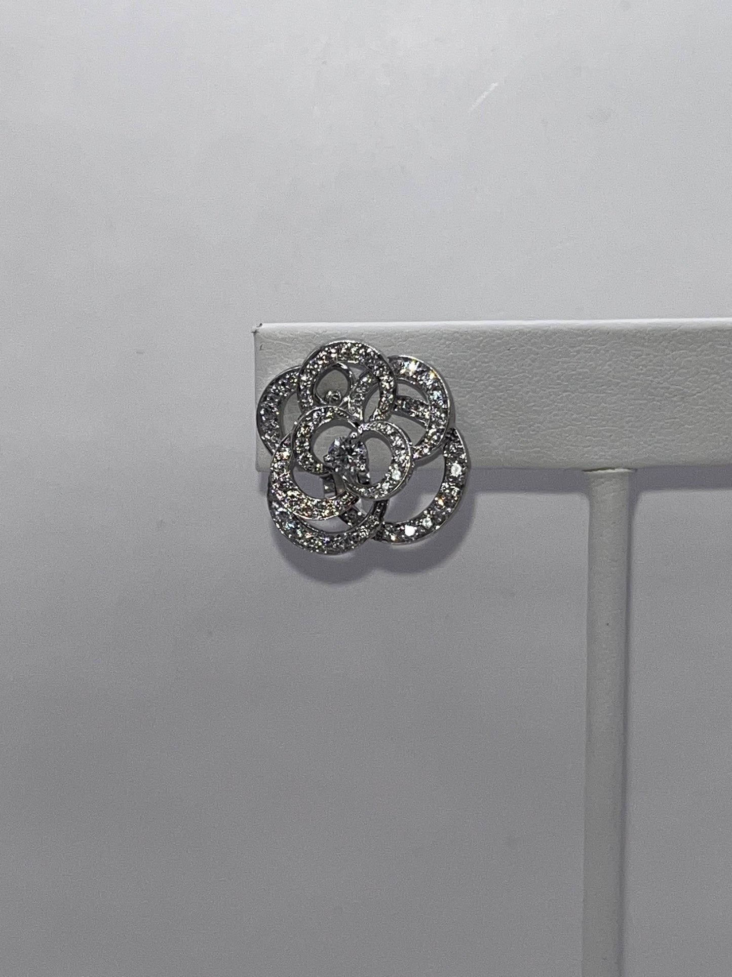 Chanel 18K White Gold & Diamond "Fil De Camelia"Earrings
