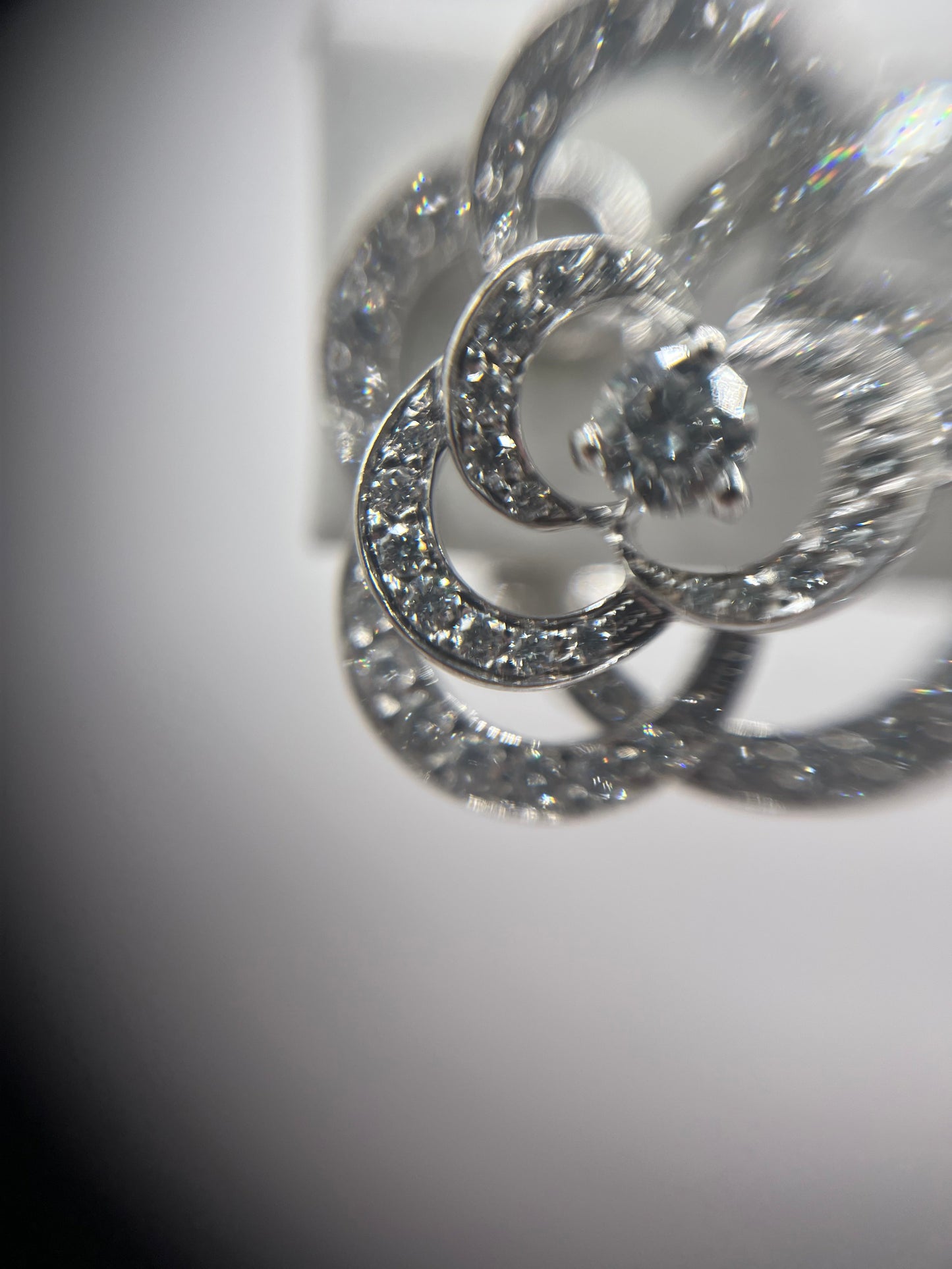 Chanel 18K White Gold & Diamond "Fil De Camelia"Earrings