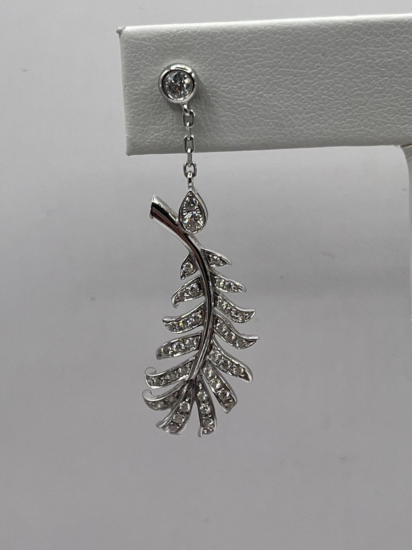 Chanel 18K White Gold & Diamond "Plume" Dangle Earrings