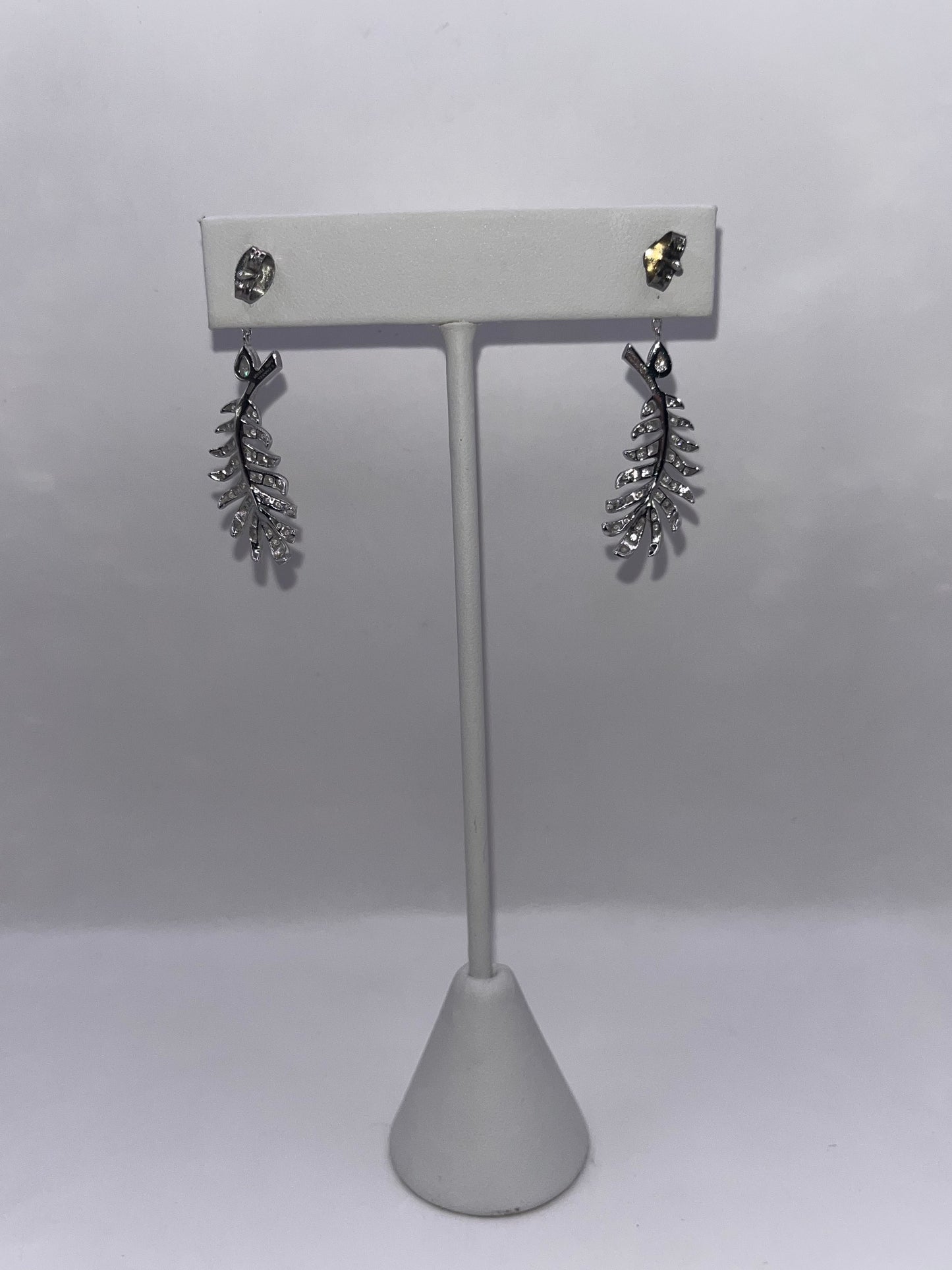 Chanel 18K White Gold & Diamond "Plume" Dangle Earrings