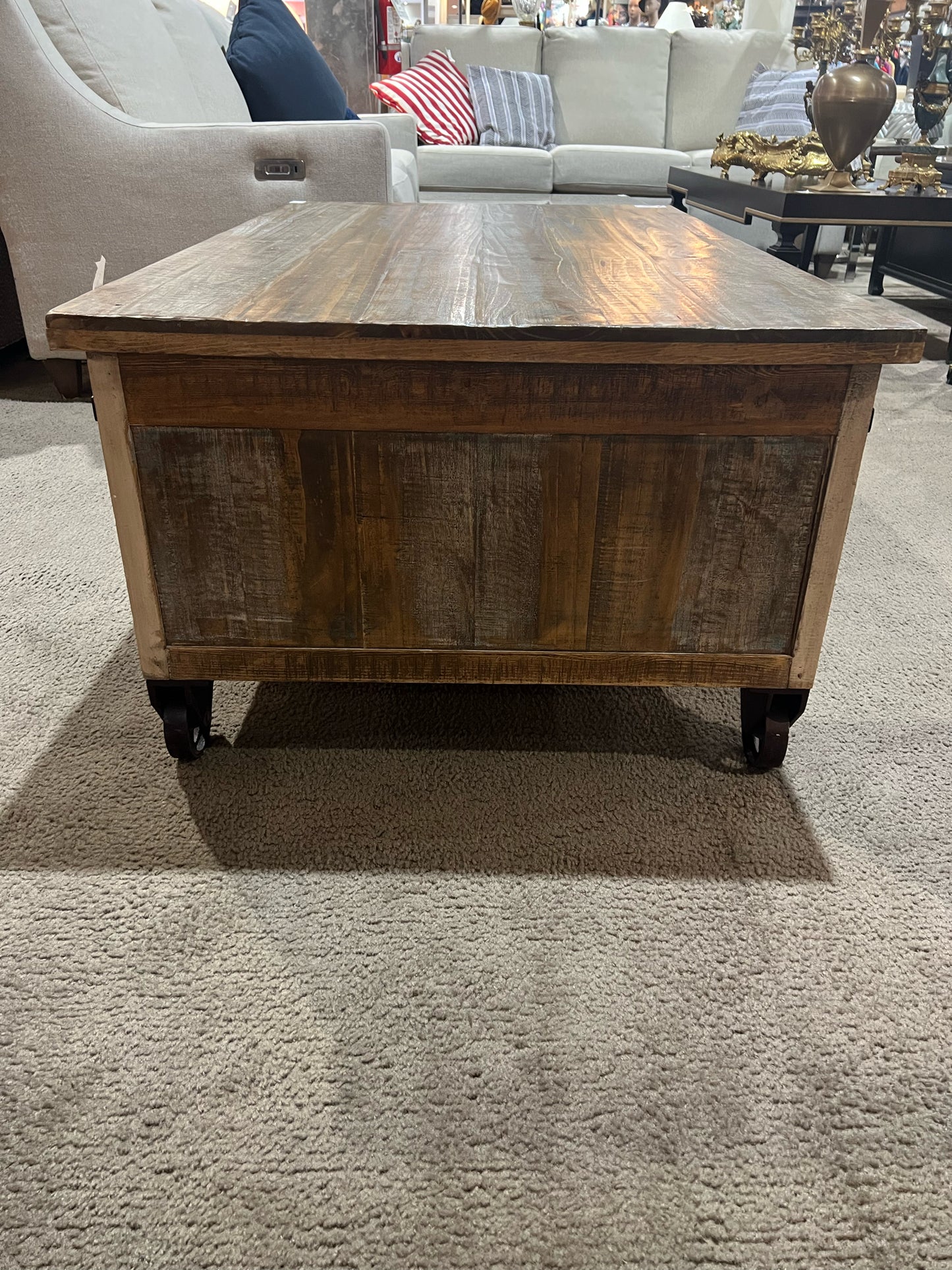 World Market Doublesided 4 Drawer Farmhouse Style Coffee Table on Wheels